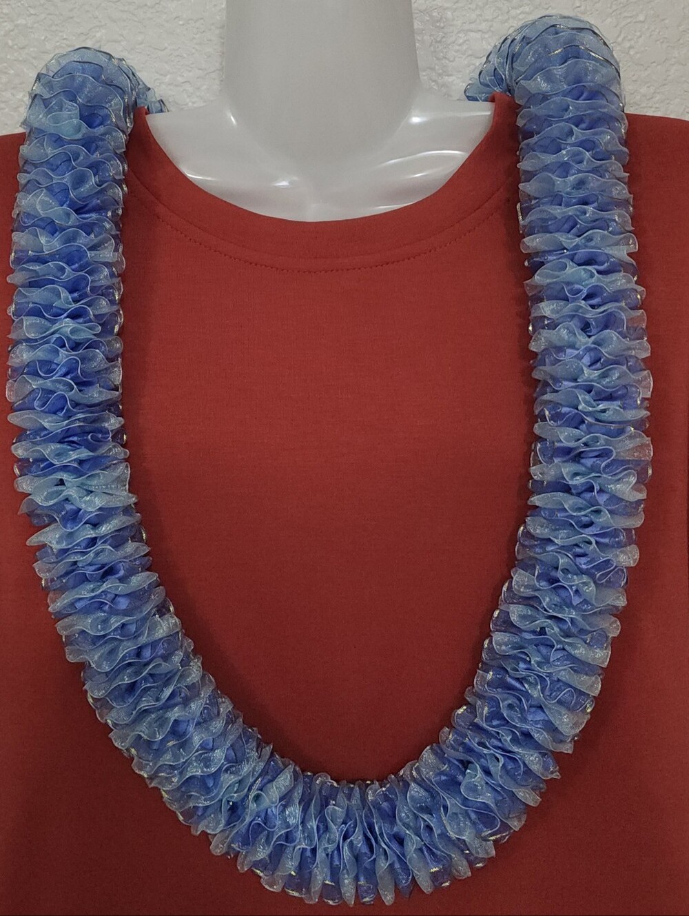 Blue, Light Blue Sheer Ribbon Hawaiian Lei